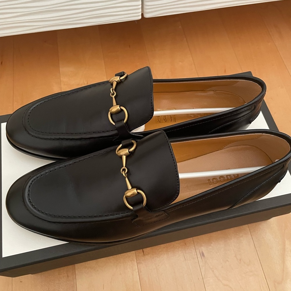 Authentic Gucci Black Betis Glamour Horsebit Loafers US 7.5